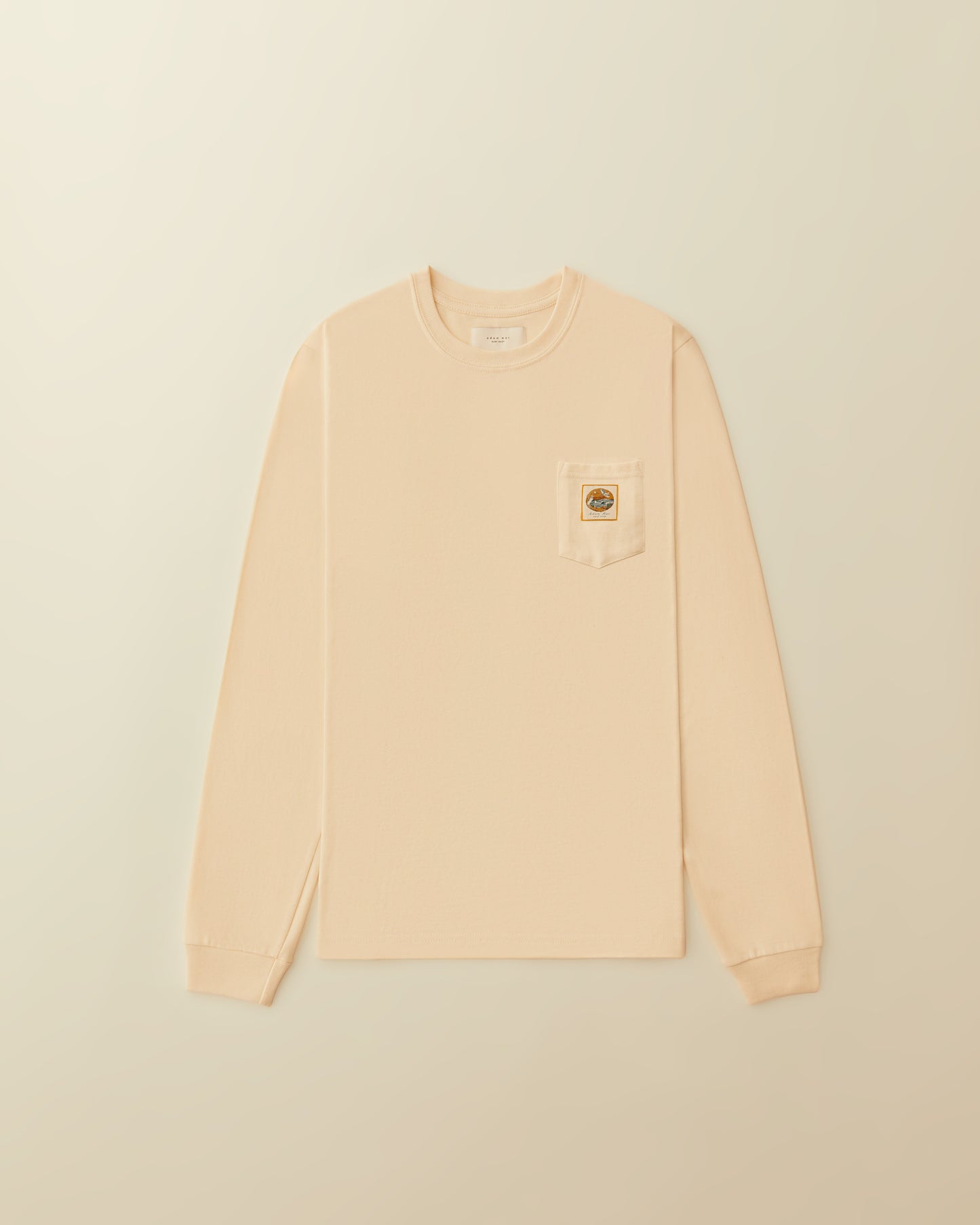 Woven Label Long Sleeve Pocket Tees - ( natural )