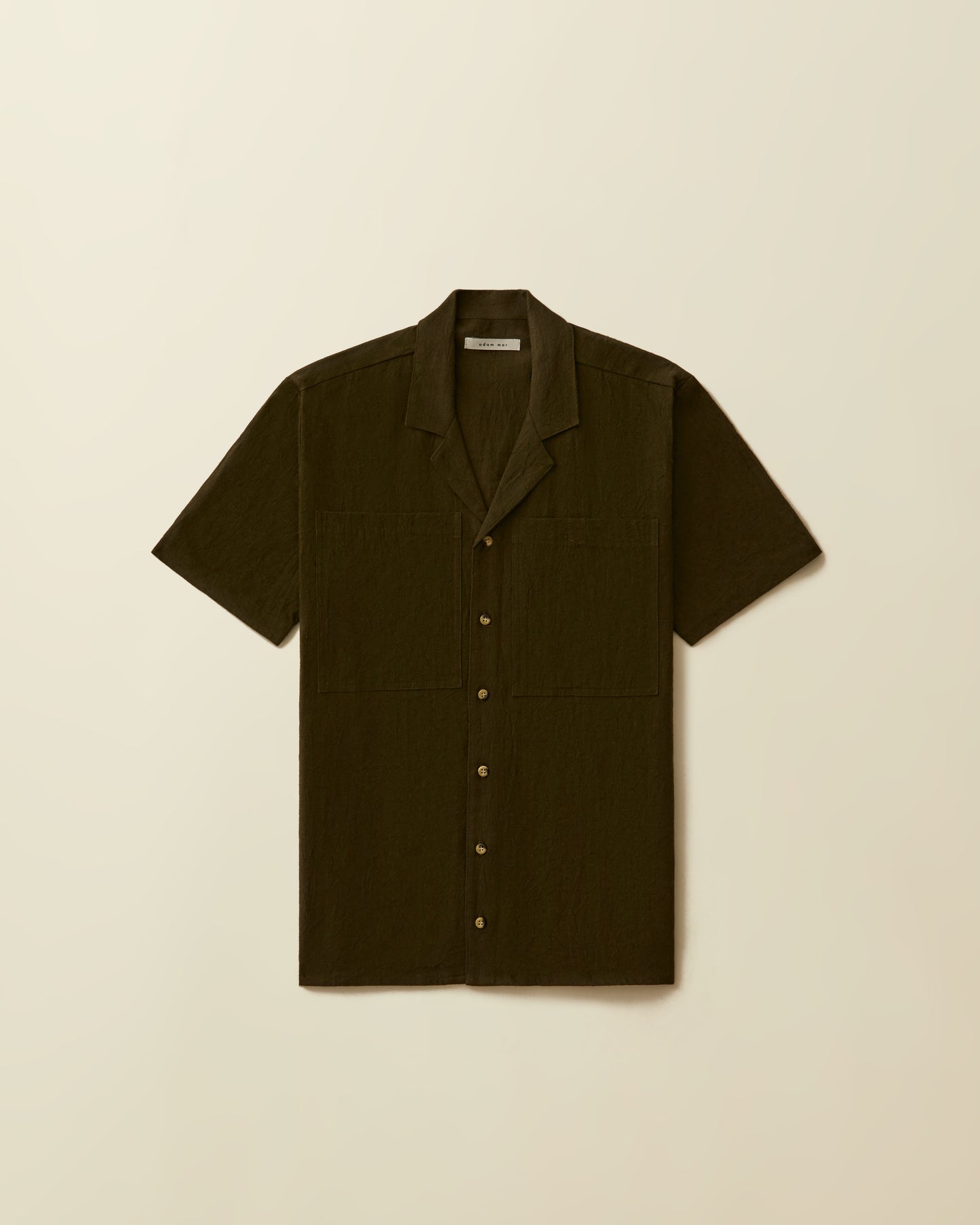2 Pocket Linen Short Sleeve Button Down ( Olive )