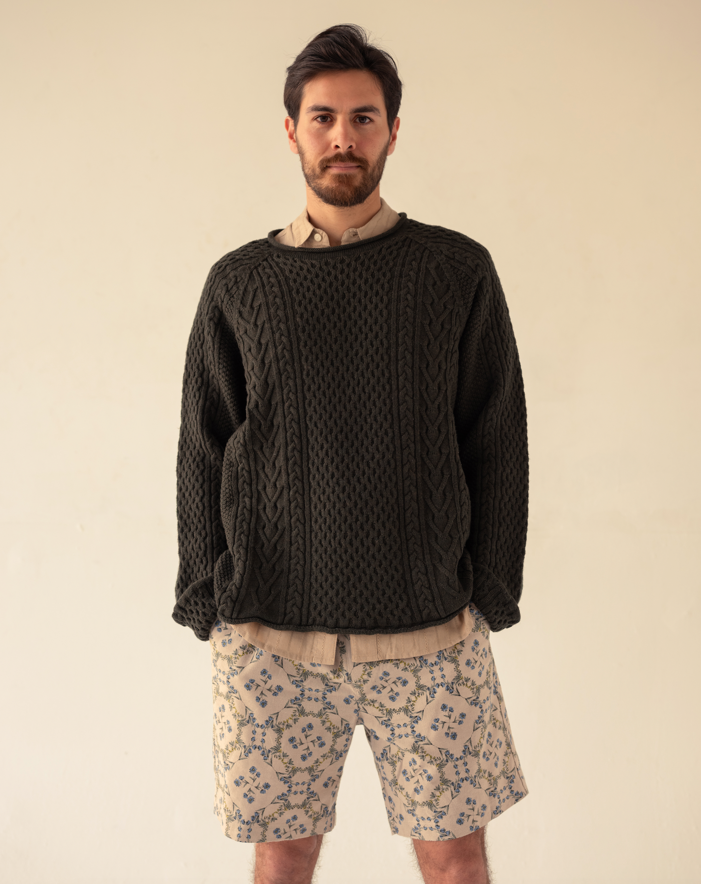 Rolled Hem Fisherman Sweater ( olive )