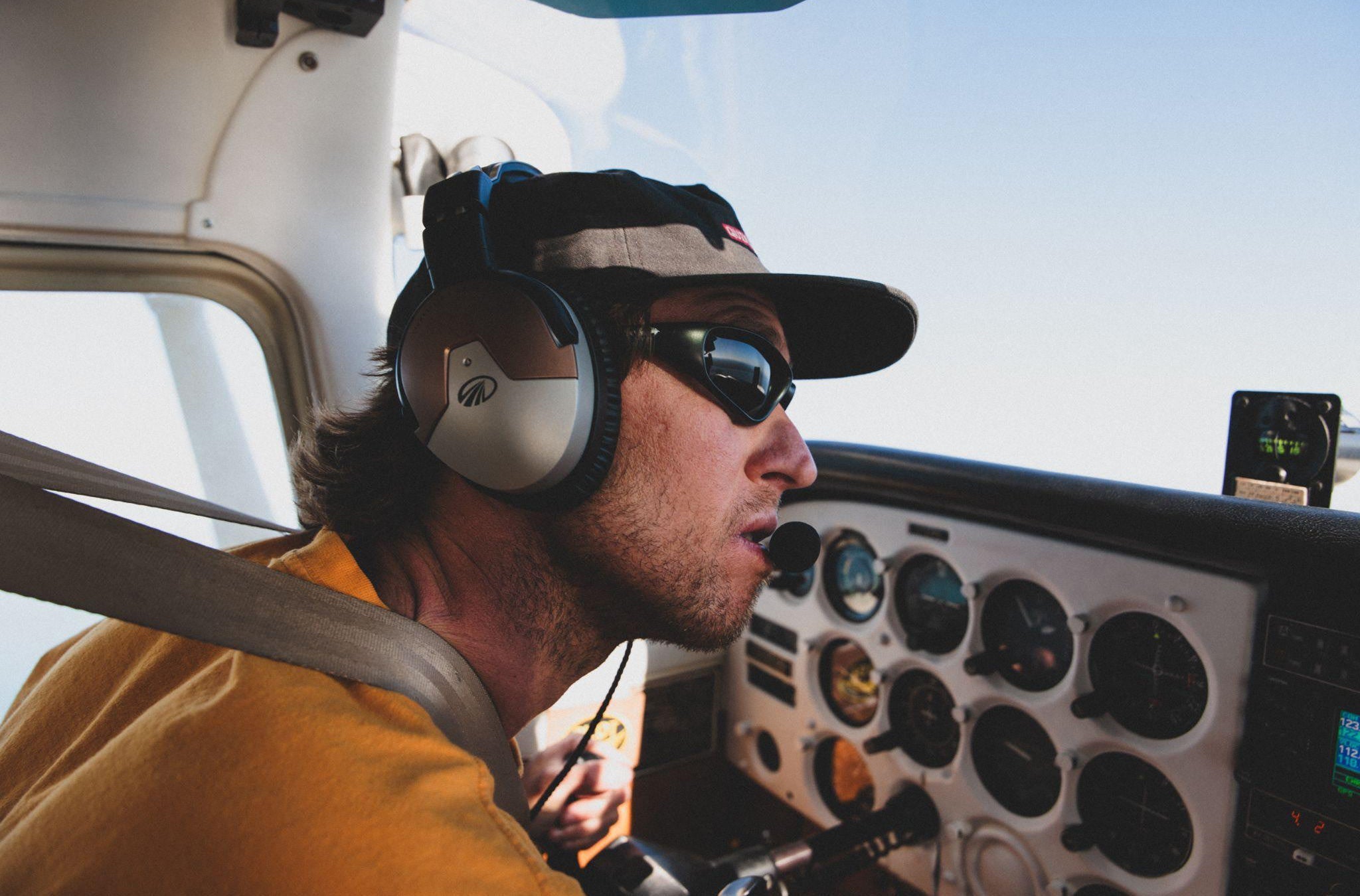Michael Dunphy in the cockpit of his plane; photo by Jimmy Wilson