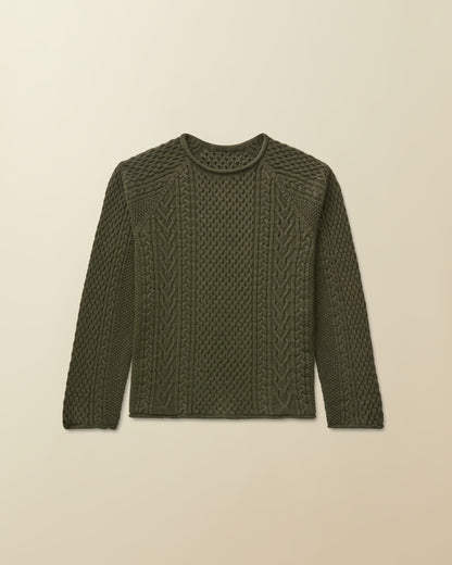Rolled Hem Fisherman Sweater ( olive )