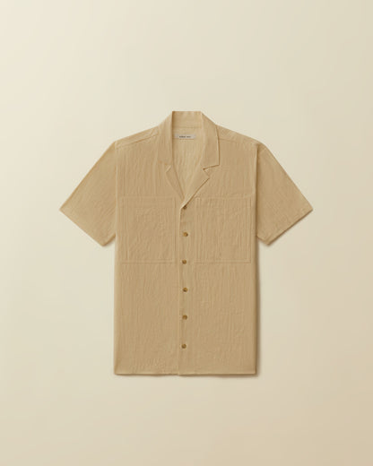 2 Pocket Linen Short Sleeve Button Down ( Cream )