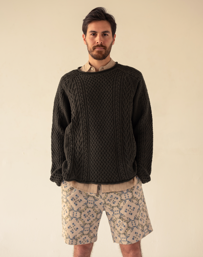 Rolled Hem Fisherman Sweater ( olive )